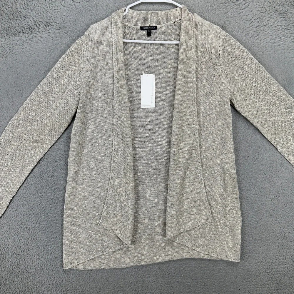 Eileen Fisher Heathered Light Gray/Tan/Taupe Open Front Cardigan Large